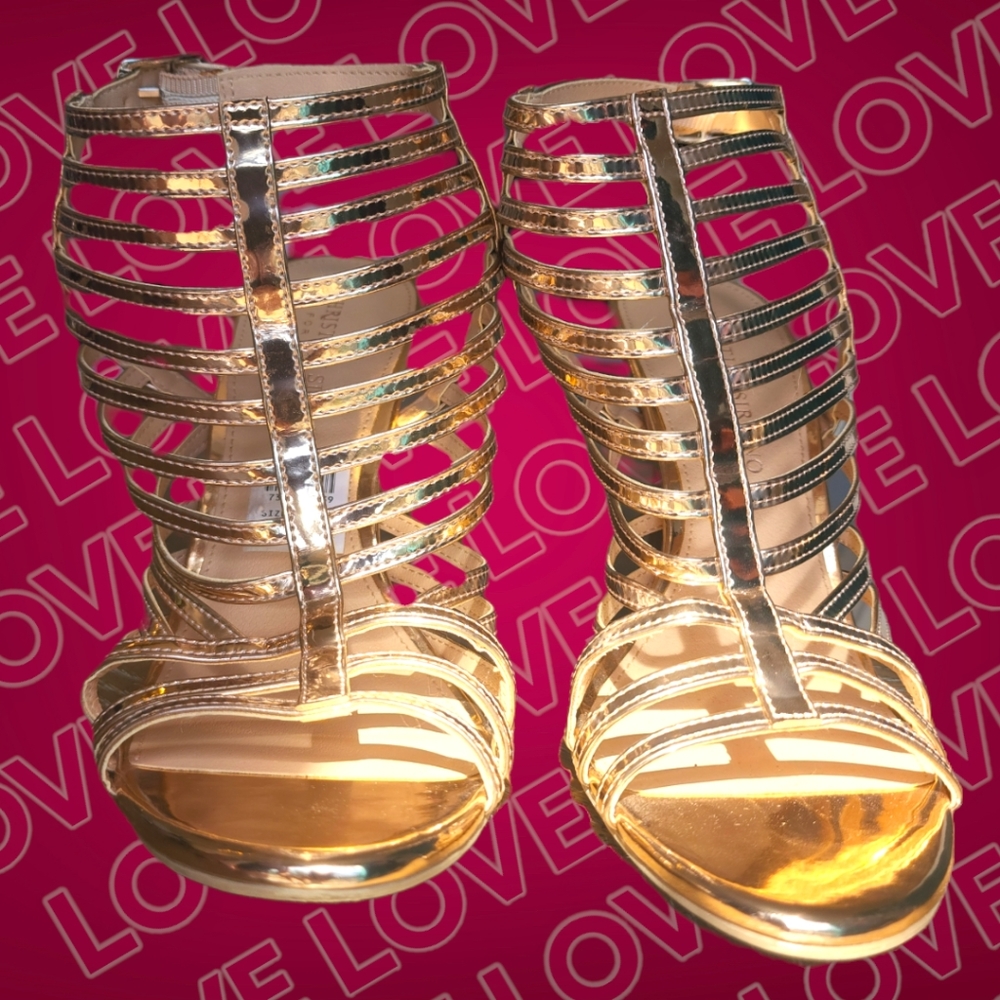 Christian Siriano Metallic Rose Gold Strappy Heels